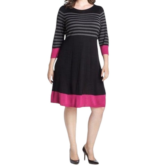 Eliza J. Black/Pink/Grey Scoop Neck Aline Sweater Dress XL - Picture 1 of 9